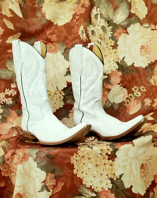 cowboy boots 7.5 mens, white leather real preowned made in  display picture 1