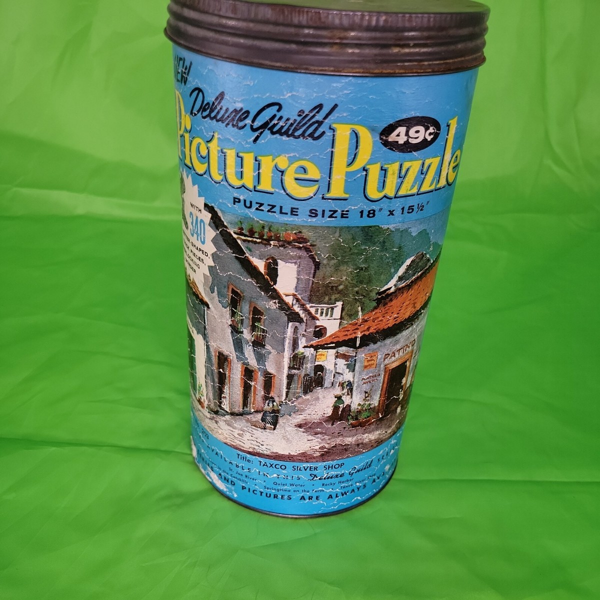 Vintage Whitman Deluxe Guild Picture Puzzle in Canister Taxco
