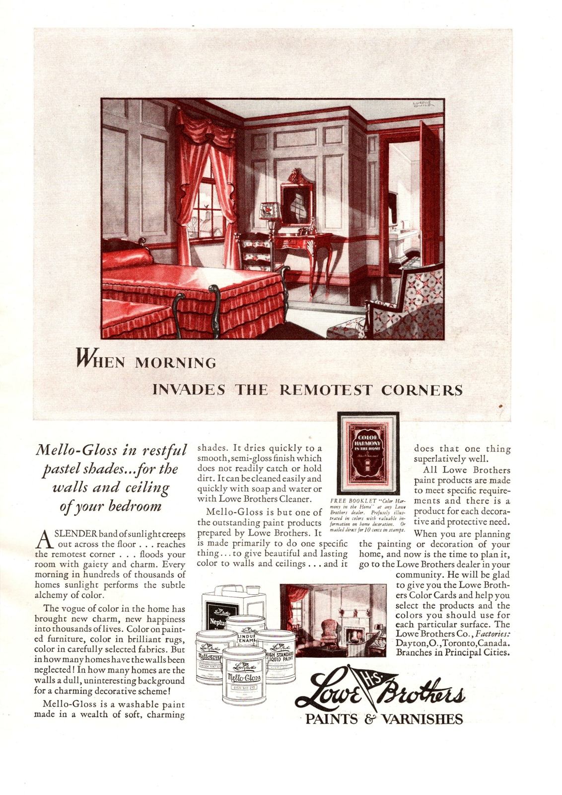 1929 Lowe Brothers Paints & Varnishes Washable Mello-Gloss Dayton Ohio Print Ad