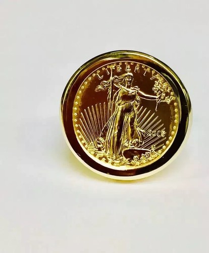 STATUE OF LIBERTY COIN Without Stone Beauty Fancy Ring 14k Yellow Gold Plated - Picture 2 of 14