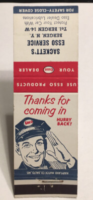 Vintage Matchbook Cover Esso Sackett s Service Station Bergen, New York d422