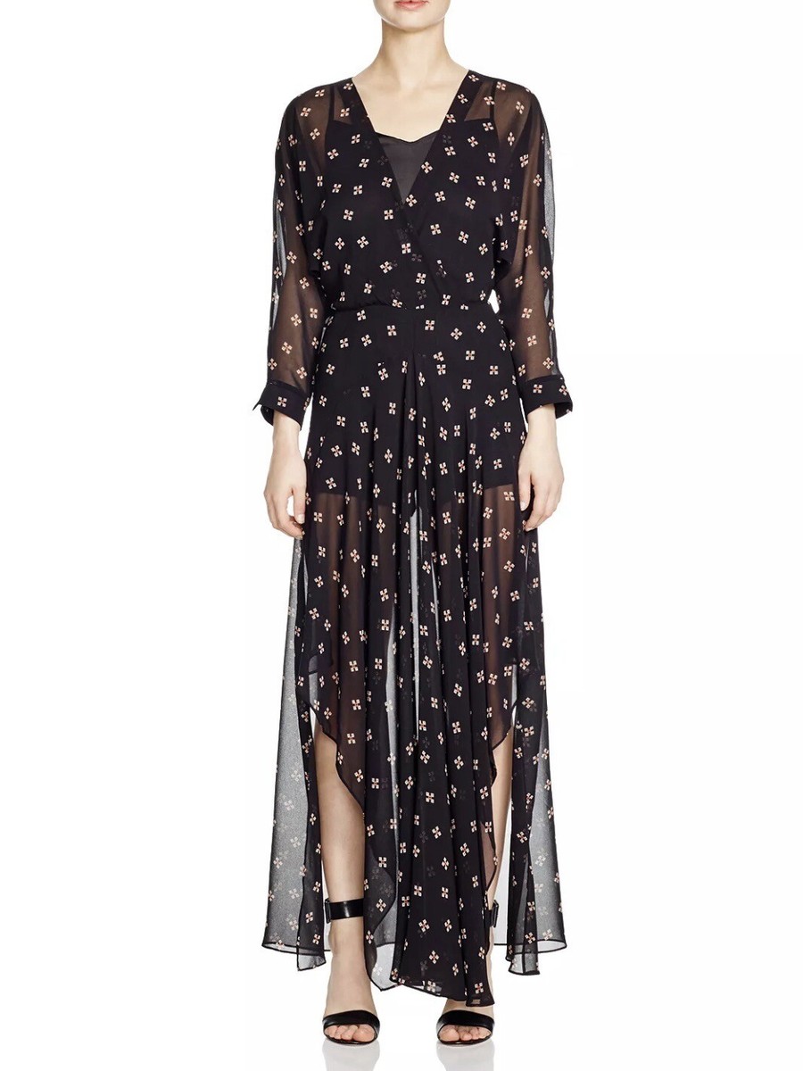 MAJE Rubis Chiffon Printed Wrap Dress S 1 Maxi Long Sheer Asymmetric Hem  EUC | eBay