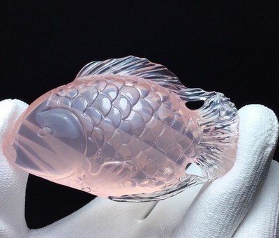 Natural Pink Rose Quartz Fish Palm Stone Reiki Chakra Emotional Healing Ornament