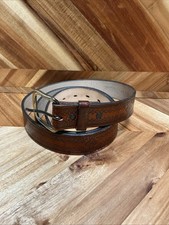Genuine Leather Western Men’s Belt 46/115 Made In USA Brown Gold Buckle 16 3862