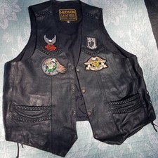 Hudson Leather biker vest size 52 braided, patches. nice