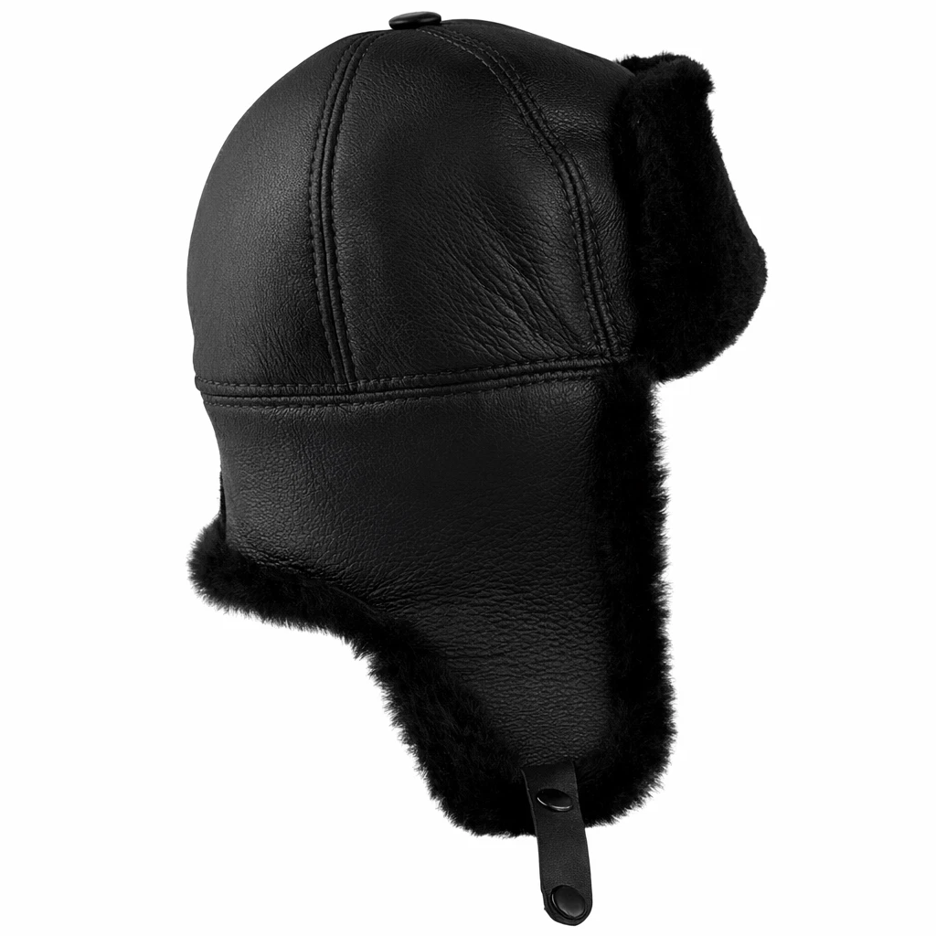 Handmade Real Shearling Leather Trapper Hat - Aviator Hat Russian Ushanka
