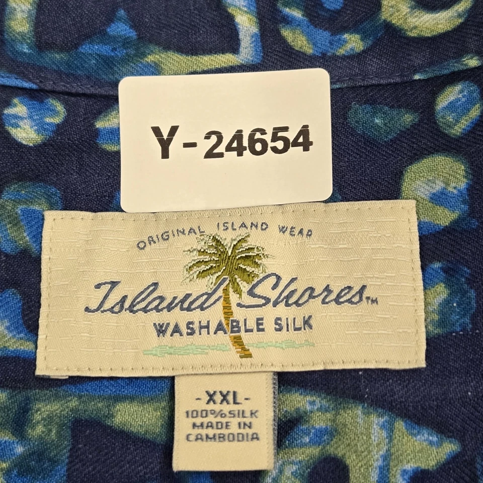 Island Shores Hombres Camisa Abotonada XXL Azul Seda Floral Camisa Hawaiana Foto 2 de 4