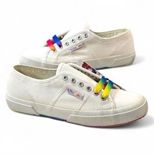 Superga 2750 Cotw White Multicolor Rainbow Sole Lace Up Sneakers Shoes Size 39