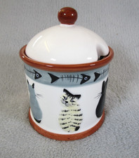 Preciosa olla/frasco de miel de cerámica con diseño de gato vintage