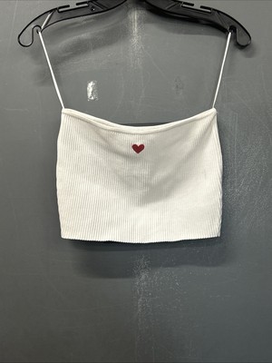 Lottie Moss Pac Sun Heart Embroidered Ribbed Tube Top Crop Nylon/spandex Sz S