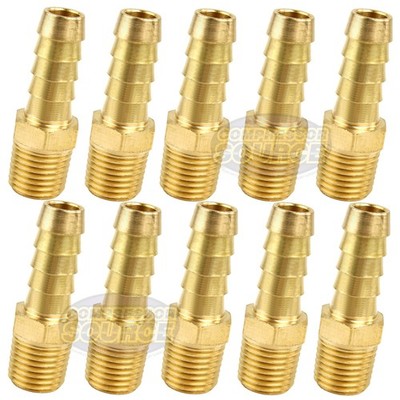 10 Pack 3/8'' x 1/4'' MNPT Pipe Thread Brass Air Hose Barb Fitting For 3/8'' Hose