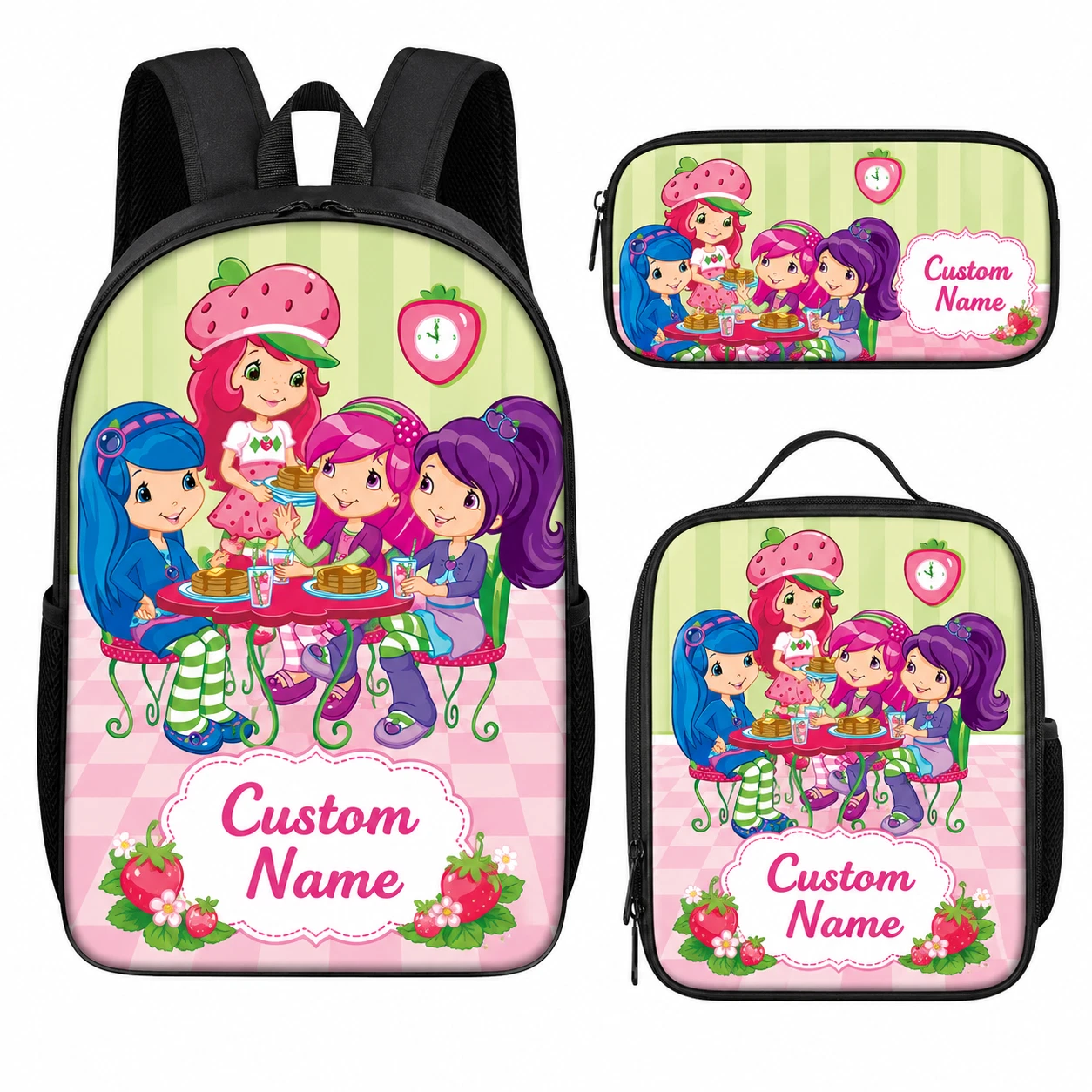 Custom Backpack Set, Strawberry Short Cake Backpack Bag Set of 3 Strawberry Cake