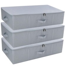 Pack of 3, Folding Under the Bed Storage Bins with Lids, Clothes, Shoes, Blan...