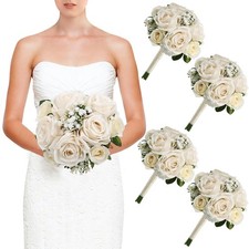 Wedding Bridesmaid Bouquets Set of 4, Artificial Silk Flowers Arrangement for...