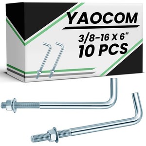 10-Pack M6x140mm 304 Stainless Steel J-Bolt Anchor Bolts – Threaded Concrete Hooks With Nuts & Washers, Rust-Resistant For Outdoor Use