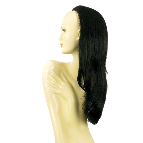 Demi-perruque noire 62cm ref 019 en fibre premium soyeuse