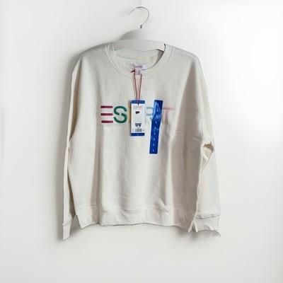 Esprit Women's Logo Fleece Crewneck Sweatshirt Cream Viral 80's Costco LARGE NEW