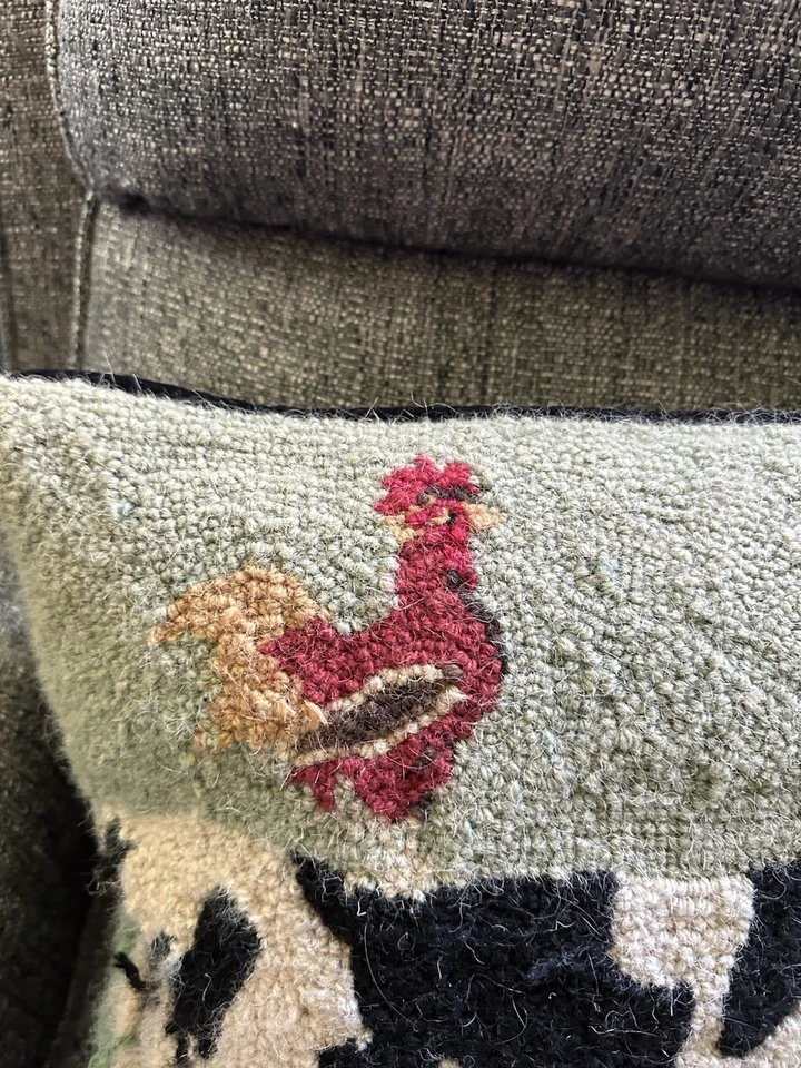 Needlework Dairy Cow Bird Folk Art Pillow Zipper Back Removable Pillow 16”  - Image 2 of 4