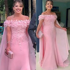 Elegant Pink Mermaid Mother of The Bride Dress Lace Applique Evening Prom Gowns