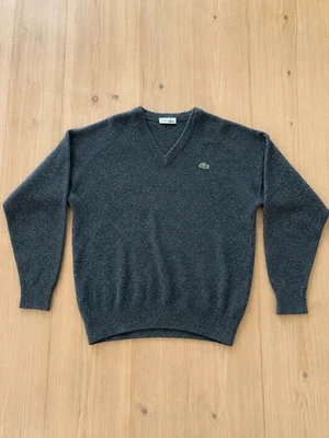 Pull Lacoste vintage col V 100 % laine vierge gris – Taille 4 ( L ) - Photo 1/4
