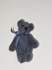 Vintage Artisan Dollhouse Miniature Blue Jointed Plush Teddy Bear