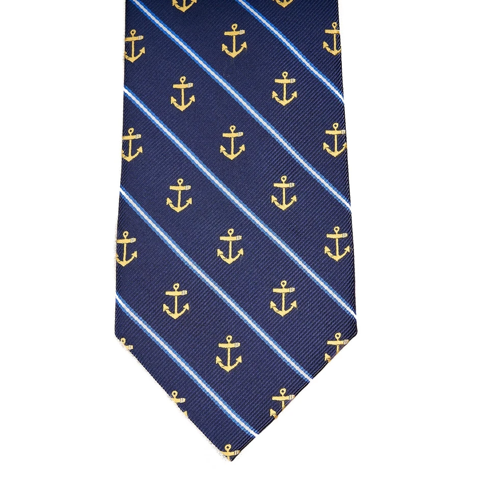 J. Мужской шелковый галстук Crew темно-синяя полоса золотые якоря классический морской галстук - Изображение 3 из 4