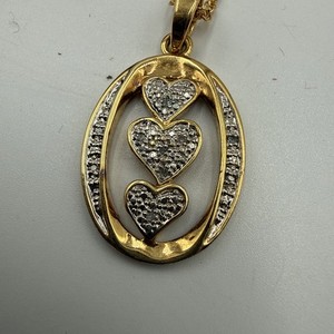 Authentic DANBURY MINT GOLD PLATED DIAMOND TRIPLE HEART I LOVE YOU PENDANT NECKLACE