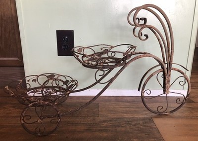 Vintage Rustic Tricycle Bike Plant Stand Holds 2 Pots, Shabby Chic Boho 30  Long