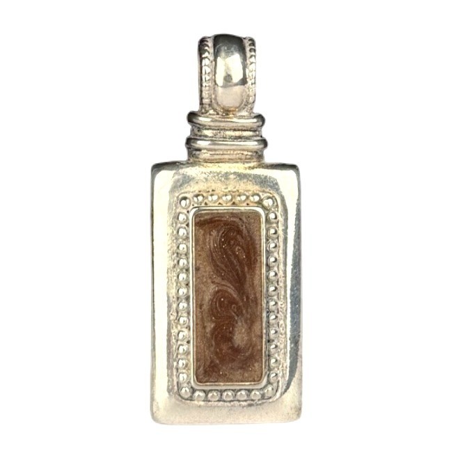 Vintage Rectangular Pendant Silver Tone Beaded Fr… - image 1