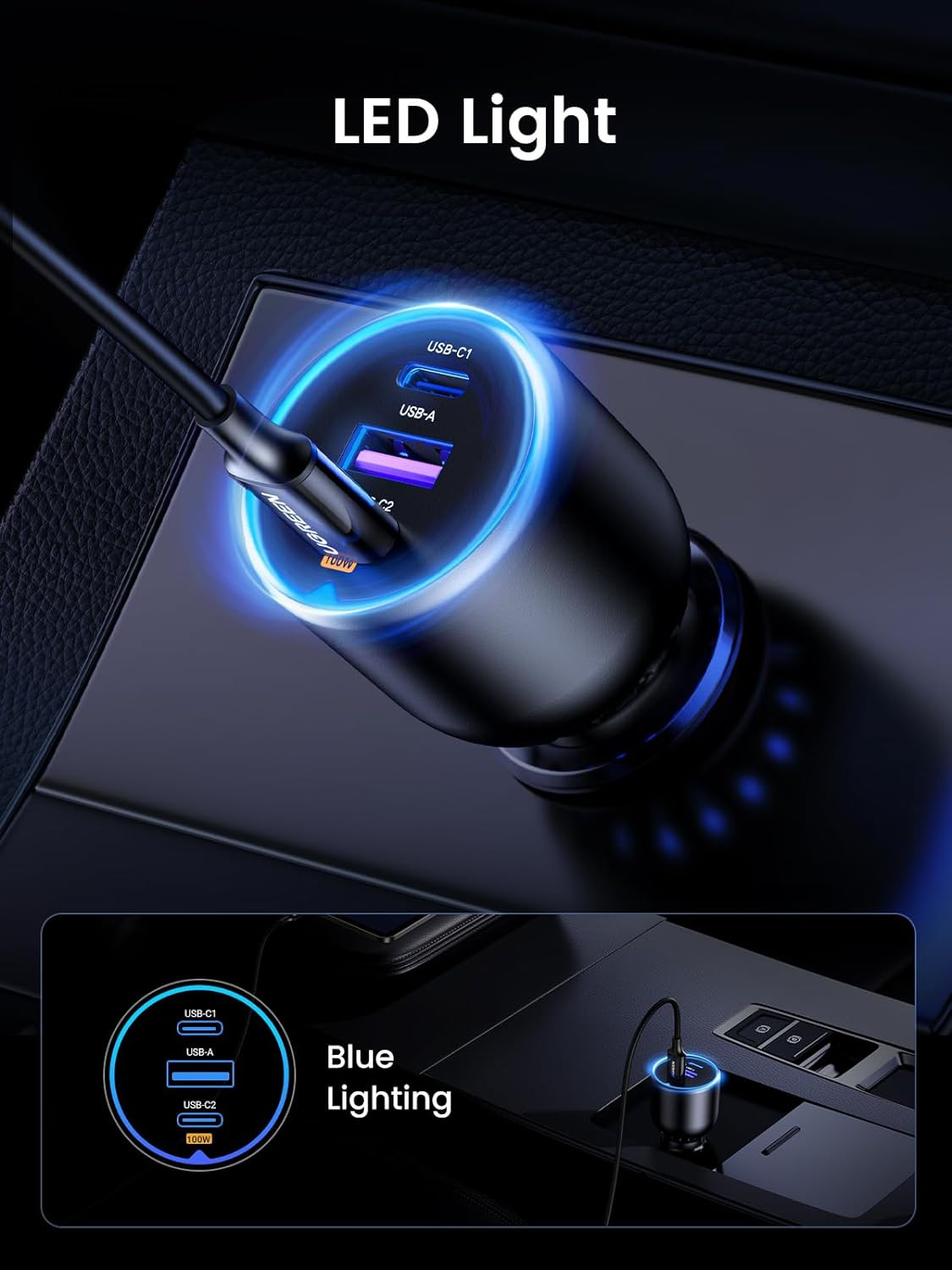Ugreen Caricabatteria da Auto 130W USB C Ricarica Rapida per Auto, 3 Porte Accendisigari Carica USB - Miniatura 7