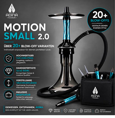 ADINA hookah Motion Small 2.0 Mini Shisha Edelstahl 23cm Set m. Reisetasche
