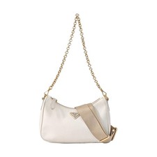 Prada Re-Edition 2005 Mini Hobo Bag White Saffiano Leather 2WayBag Gold Hardware