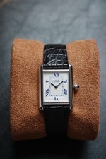 Vintage Must de Cartier Tank Watch. 925 Vermeil ARGENT 2416 Blue Dial Tank