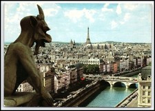 Vintage Postcard Paris Notre Dame Gargoyle Eiffel Tower City View Fily 1973 К049