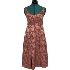 Azazie Atelier Floral Jacquard Midi Dress Size 2 Rose Gold Metallic Formal Party