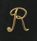 Monet Vintage Signed Gold-Tone Rhinestone Letter "R" Brooch Pin Costume Jewelry