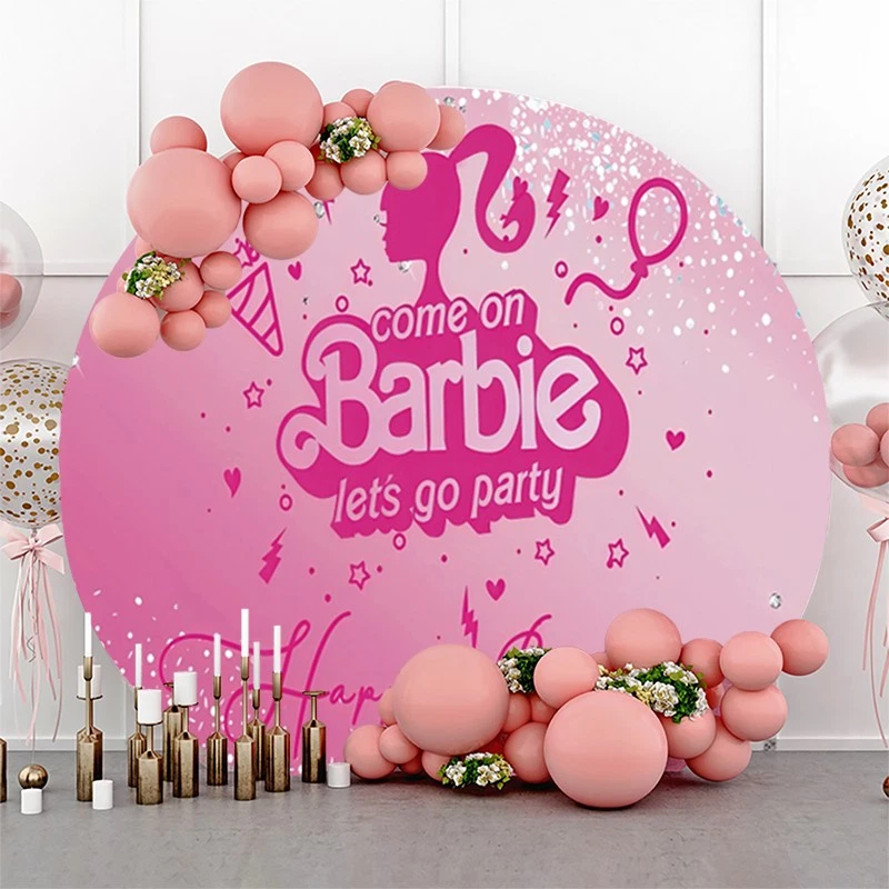 Princess Barbie Round Backdrop Cover Girls Birthday Party Pink Photo Background - image 2 of 4