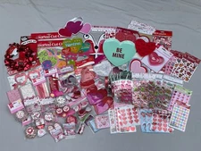 Huge Lot Of 50+ Items Valentine's Day Craft Project Supplies DIY Stickers Hearts