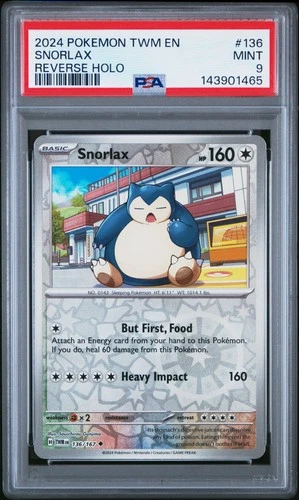 2024 POKEMON TWM EN-TWILIGHT MASQUERADE REVERSE HOLO #136 SNORLAX PSA 9