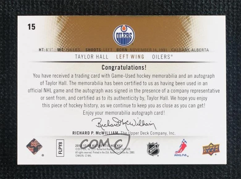 2012-13 SP Authentic Limited Auto Patch /100 Taylor Hall #15 Patch Auto - Image 2 of 2