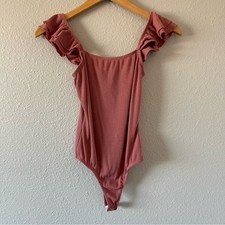21 Saints Pink Ribbed Ruffle Bodysuit Balletcore Feminine Women s Size Medium