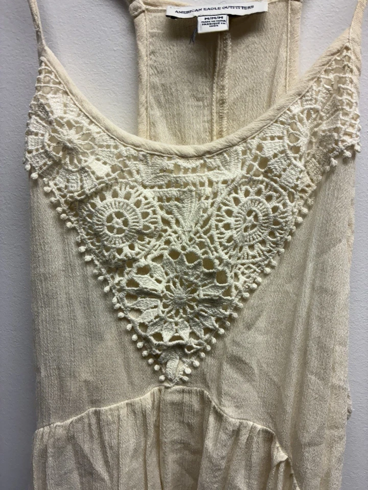 Camisa M American Eagle Outfitters Top Mujer Boho Cottage Crochet Crema Verano Foto 2 de 4