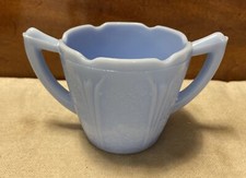 Vintage JEANETTE GLASS Blue Delphite Cherry Blossom Double Handle Sugar Bowl