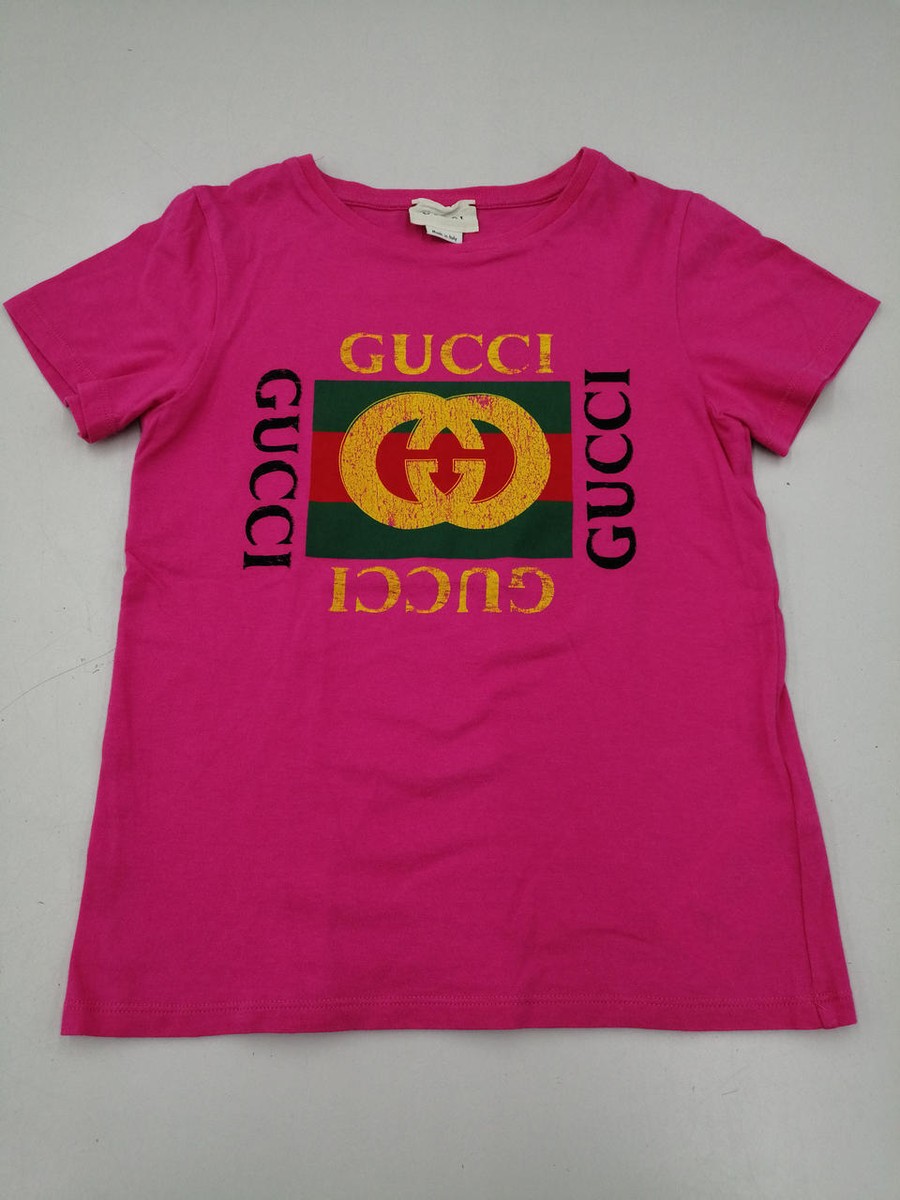 Gucci T-Shirts Pink Size 8 M Short Sleeve Green Red GG Mark Kids