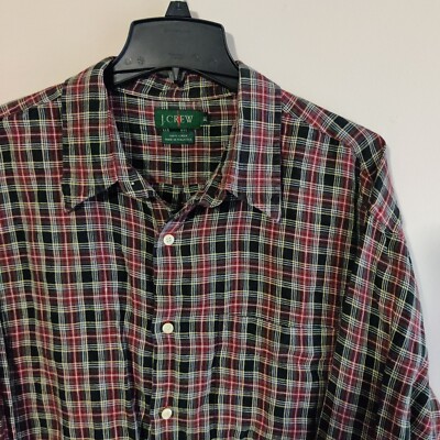 J.Crew Oarsman 100% Linen Shirt Mens XL Flannel Plaid Royal Swart Button Up