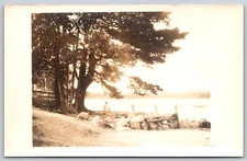 Postcard Stone and Wooden Boat Launch or Dock, along Lake RPPC G75