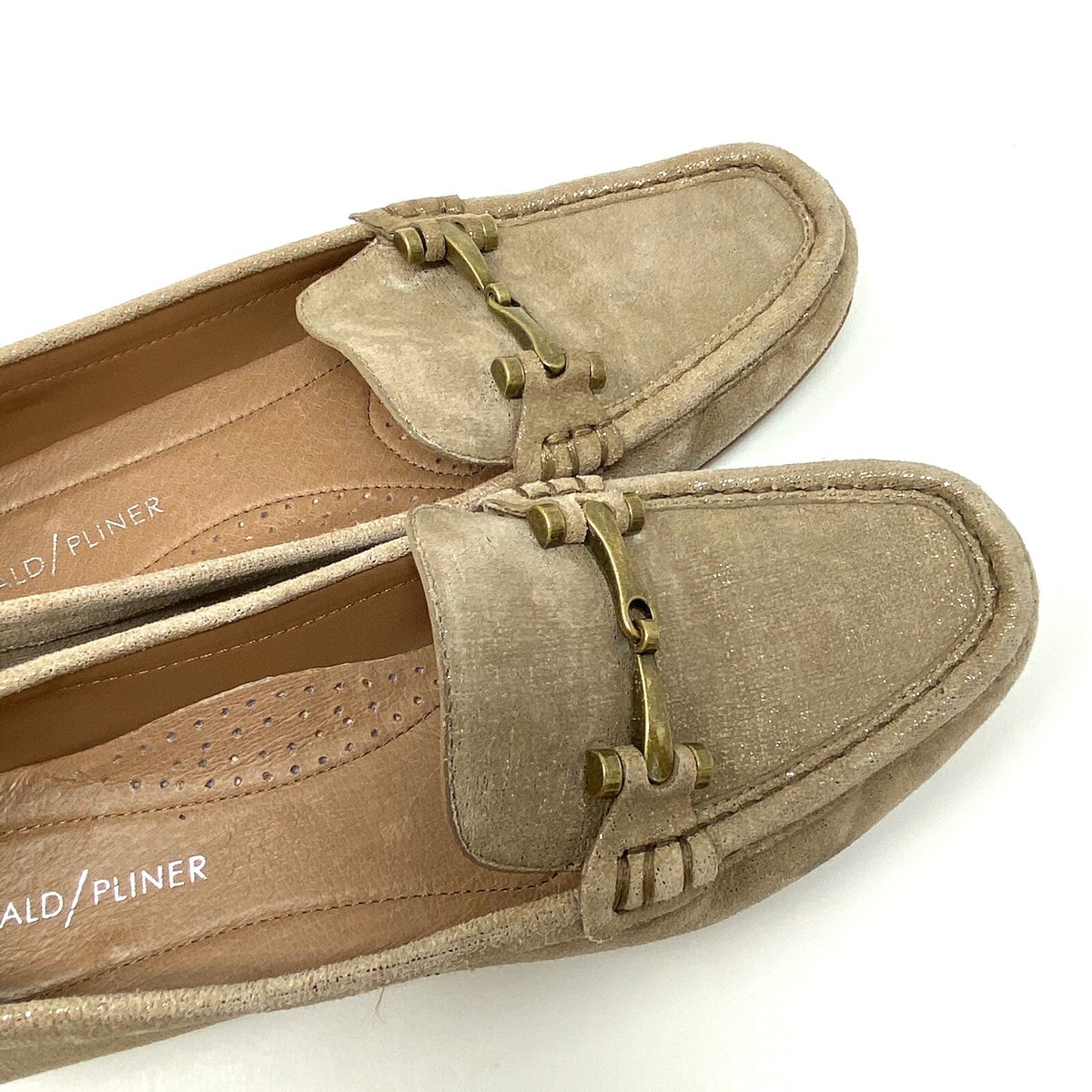 Donald J Pliner Filo Tan Metallic Suede Horsebit Loafers  display picture 1