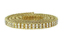 Men Women 2 Row Iced Tennis Necklace 14k Gold Plated Choker Chain Cz Hip Hop