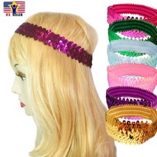 Stretch 1" Sequin Sparkle Elastic Headband Band Head Cheerleader Team Sports