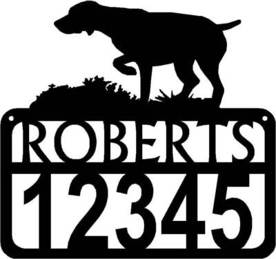 German Shorthaired Pointer on Point Personalized Dog Sign with Name & House Numb